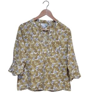 Boden Women's Floral Print Top 3/4 Ruffle Sleeve Size 10
